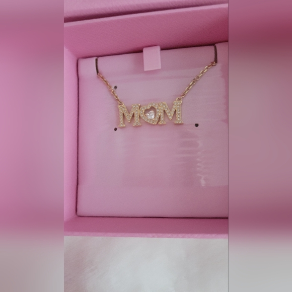 Swarovski Gold 'Mom' Necklace with Box And Pink Packaging Bag. Brand New. - Picture 2 of 7